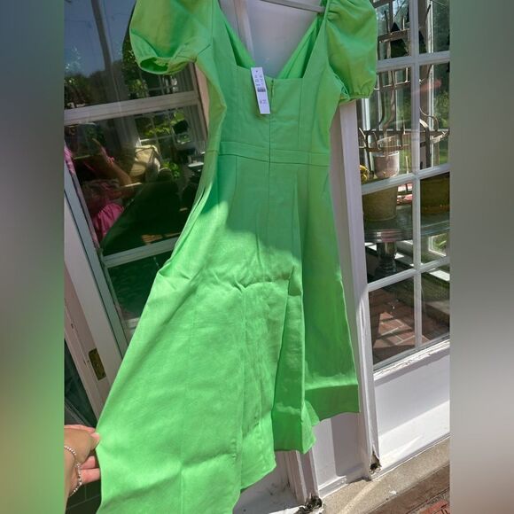 J Crew Puff Sleeve V-Neck Midi Stretch Linen Dress NWT - Picture 8 of 11